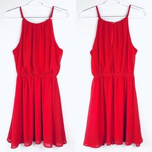 Red Mini Dress Spaghetti Strap Cinch Waist